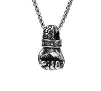 OAKKY Dominante Punk Cool Puño Cerrado Esqueleto Mano Boxeo Poder Fitness Amuleto Colgante Collar de los Hombres de Acero Inoxidable Plata con Cadena