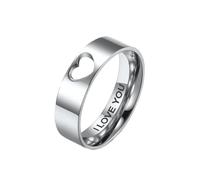 OAKKY Exquisito Amor Recortado Simple Tendencia Vintage Pareja Propuesta Cumpleaños Fecha Anillo Unisex Acero Inoxidable Plata1 Tamaño 25