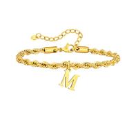 OAKKY Fresco Único Delicado Elegante Inicial A-Z 26 Alfabeto Nombre de Escritura Monograma Cadena Twist Brazalete Ajustable Mujer Acero Inoxidable Oro M