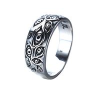 OAKKY Grabado Demonio Ojo de Dios Anillo Hombre Acero Inoxidable Todo Lo Que Se Ve Vintage Cool Gothic Malvado Ojo Band Plata Tono Tamaño 25