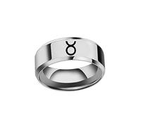 OAKKY Hip Hop 12 Constelación Zodíaco Señales Biker Anillo Unisex Acero Inoxidable Horóscopo Regalo Bordes Biselados Tauro Plata Tamaño 12