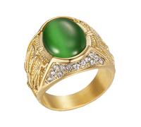 OAKKY Hip Hop Creativo Incrustación de Cristal Libra Constelación Patrón Piedra Preciosa Anillo de Sello Unisex Anillo de Boda de Acero Inoxidable Verde Talla 19