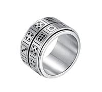 OAKKY Hombre Acero Inoxidable Doble Banda Dado Spinner Anillo Doble Capa Giratorio Fidget Anillo Talla 25