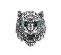 OAKKY Hombre Acero Inoxidable Vintage 4 Colores Cabeza Tigre Piedra Fina Anillo Gothic Hip Hop Punk Animales Tema Zodíaco Joyería Verde Talla 19