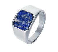 OAKKY Hombre Mujer Acero Inoxidable Ámbar Sintético Lapislázuli Ónix Anillo Punk Gótico Personalizado Hip Hop Banda Joyería Plata Azul Talla 12