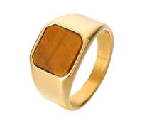 OAKKY Hombre Mujer Acero Inoxidable Ámbar Sintético Lapislázuli Ónix Anillo Punk Gótico Personalizado Hip Hop Banda Joyería Oro Marrón Talla 29