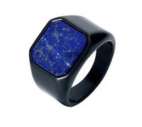 OAKKY Hombre Mujer Acero Inoxidable Ámbar Sintético Lapislázuli Ónix Anillo Punk Gótico Personalizado Hip Hop Banda Joyería Negro Azul Talla 17