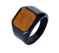 OAKKY Hombre Mujer Acero Inoxidable Ámbar Sintético Lapislázuli Ónix Anillo Punk Gótico Personalizado Hip Hop Banda Joyería Negro Marrón Talla 19