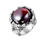 OAKKY Hombre Mujer Acero Inoxidable Anillo Parejas con Piedras Rojas y Negras Dobles Dragones Jugando con Perlas Rojo Talla 25