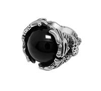 OAKKY Hombre Mujer Acero Inoxidable Anillo Parejas con Piedras Rojas y Negras Dobles Dragones Jugando con Perlas Negro Talla 14