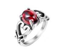 OAKKY Hombre Mujer Acero Inoxidable Esqueletizado Amor Corazón Piedra Preciosa Anillo Pareja Compromiso Matrimonio Banda Promesa Joyería Rojo Talla 22