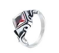 OAKKY Hombre Mujer Acero Inoxidable Rombo Flecha Piedra Preciosa Anillo Punk Gótico Personalizado Hip Hop Banda Joyería Rojo Talla 25