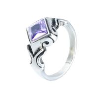 OAKKY Hombre Mujer Acero Inoxidable Rombo Flecha Piedra Preciosa Anillo Punk Gótico Personalizado Hip Hop Banda Joyería Violeta Talla 22