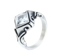 OAKKY Hombre Mujer Acero Inoxidable Rombo Flecha Piedra Preciosa Anillo Punk Gótico Personalizado Hip Hop Banda Joyería Blanco Talla 19