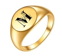 OAKKY Hombre Mujer Acero Inoxidable Simple Rosa 22mm Redondo Alfabeto de la A a la Z Iniciales Anillos Boda Compromiso Statement Joyería Oro M Talla 19
