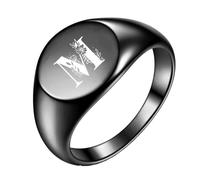 OAKKY Hombre Mujer Acero Inoxidable Simple Rosa 22mm Redondo Alfabeto de la A a la Z Iniciales Anillos Boda Compromiso Statement Joyería Negro M Talla 12