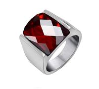 OAKKY Hombre Mujer Acero Inoxidable Superficie Tortuga Rombo Fragmento Piedra Preciosa Anillo Punk Gótico Personalizado Hip Hop Banda Joyería Rojo Talla 27