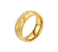 OAKKY Hombres Acero Inoxidable 8mm Estilo Cúpula Simple Hip Hop Punk Fútbol Textura Motivo Incrustación de Cristal Anillo de Sello Oro Talla 25