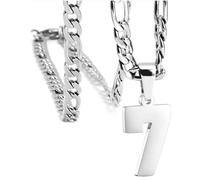 OAKKY Hombres Acero Inoxidable Atletas Número 00-99 Collares Deportivo Colgante Cadena Béisbol/Baloncesto/Fútbol Team Inspiración Joyería Plata Número 7
