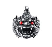OAKKY Hombres Acero Inoxidable Vintage Dominante Grabado Chino Qilin Anillo Tigre León Bestias-Guardianes Amuleto Joyería Talla 19