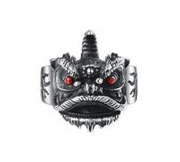 OAKKY Hombres Acero Inoxidable Vintage Grabado Chino Qilin Anillo Tigre León Bestias-Guardianes Amuleto Halloween Pascua Joyería Talla 22
