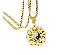 OAKKY Hombres Acero Inoxidable Yin Yang Bagua Taiji Collar Vintage Adivinación Artes Marciales Estilo Chino Colgante Joyería Oro