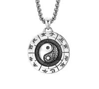 OAKKY Hombres Acero Inoxidable Yin Yang Bagua Taiji Collar Vintage Artes Marciales Adivinación Chino Feng Shui Colgante Joyería