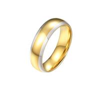 OAKKY Hombres Mujer Acero Inoxidable Anillo de Boda de La Bola de La Cúpula Lisa Pulida de Dos Tonos Para Parejas Titanio Promise Finger Band Oro Talla 17