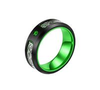 OAKKY Hombres Mujer Acero Inoxidable Anillo de Compromiso de Circón Con Incrustación de Dragón Celta de Fibra de Carbono de 8MM Anillo de Pareja de Boda Pulido Verde Talla 25
