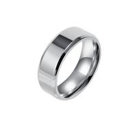 OAKKY Hombres Mujer Acero Inoxidable Anillo de Compromiso de Pareja Pulido Liso Pulido de Arco de Borde Biselado Simple Sólido Joyería de Titanio Plata de 8MM Talla 25