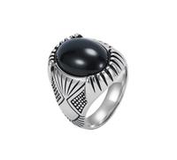 OAKKY Joyería Acero Inoxidable Unisex Retro Punk Piedra Negra Anillos Personalidad Biker Estilo Rudo Regalo Dominante Plata Talla 25