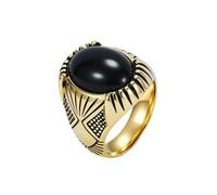OAKKY Joyería Acero Inoxidable Unisex Retro Punk Piedra Negra Anillos Personalidad Biker Estilo Rudo Regalo Dominante Oro Talla 22