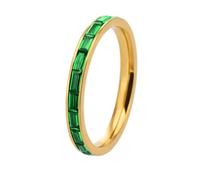 OAKKY Joyería Unisex Elegancia Minimalista Acero Inoxidable Circón De Colores 2.5MM Estrecho Retro Exquisito Anillo De Graduación Oro Verde Talla 25