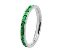 OAKKY Joyería Unisex Elegancia Minimalista Acero Inoxidable Circón De Colores 2.5MM Estrecho Retro Exquisito Anillo De Graduación Plata Verde Talla 25