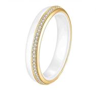 OAKKY Mujer Acero Inoxidable 4MM Minimalista Llanura Sólido Anillo de Cerámica Pareja Circón Cúbico Alrededor de La Banda de dedo Oro Blanco Talla 14