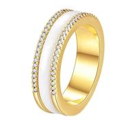 OAKKY Mujer Acero Inoxidable Circonio Cúbico Rotatable Media Eternidad Anillo de Cerámica Ansiedad Relax Turnable dedo Banda Oro Blanco Talla 12