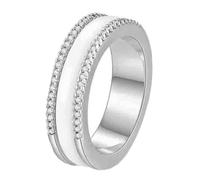 OAKKY Mujer Acero Inoxidable Circonio Cúbico Rotatable Media Eternidad Anillo de Cerámica Ansiedad Relax Turnable dedo Banda Plata Blanco Talla 14
