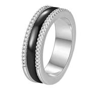 OAKKY Mujer Acero Inoxidable Circonio Cúbico Rotatable Media Eternidad Anillo de Cerámica Ansiedad Relax Turnable dedo Banda Plata Negro Talla 14