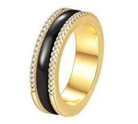 OAKKY Mujer Acero Inoxidable Circonio Cúbico Rotatable Media Eternidad Anillo de Cerámica Ansiedad Relax Turnable dedo Banda Oro Negro Talla 12