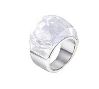 OAKKY Mujer Acero Inoxidable Cristal de Cristal Piedra Preciosa Cúbica Circón Anillo de Cóctel Grueso Joyería de dedo de Boda Brillante Plata Blanco Piedra Talla 14