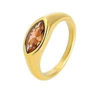 OAKKY Mujer Acero Inoxidable Gema Anillo Sello Corte Fantasía Circón Cúbico Anillo Boda Minimalista Banda Tendenciosa para Uso Diario Dorado Chapado Naranja Talla 12