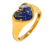 OAKKY Mujer Acero Inoxidable Piedra Triturada Corazón Piedra Preciosa Clásico Vintage Boda Compromiso Statement Anillo Azul Talla 14