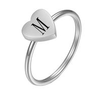 OAKKY Mujer Acero Inoxidable Simple 7mm Melocotón Corazón Alfabeto de la A a la Z Iniciales Anillos Boda Compromiso Statement Joyería Plata M Talla 17