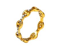 OAKKY Mujer Delicado Clip De Papel Eslabón Anillo Chapado En Oro Hueco Nariz De Cerdo Cadena Band con Lateral Incrustado CZ Piedras Acero Inoxidable Anillo Apilable