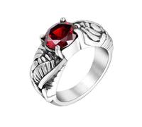 OAKKY para Hombres Mujeres Acero Inoxidable Personalizado Alas Vintage Piedra Roja Anillo Promesa Regalo Talla 27