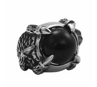 OAKKY Personalidad Dominante Esqueleto Garra de Dragón Rojoondo Piedra Preciosa Gótico Punk Piedra Textura Anillo Biker Unisex Acero Inoxidable Plata Negro Talla 19