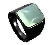 OAKKY Personalidad Simple Anillo de Motociclista de Piedra Preciosa de Piedra Natural Cuadrado Unisex de Acero Inoxidable Banda de Declaración de Estilo Gótico Punk Negro Verde Claro Talla 27