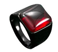 OAKKY Personalidad Simple Anillo de Motociclista de Piedra Preciosa de Piedra Natural Cuadrado Unisex de Acero Inoxidable Banda de Declaración de Estilo Gótico Punk Negro Rojo Talla 25