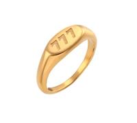 OAKKY Personalidad Simple Clásica Corte Redondo Números de Ángel de la Suerte 777 Anillo de Sello Mujeres Acero Inoxidable Banda Deportiva de Declaración Ajuste Cómodo Oro Talla 17