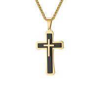 OAKKY Personalidad Único 3 Capas Cruz Tridimensional Colgante Sello Amuleto Crucifijo Collar Unisex Acero Inoxidable Oro Negro con Cadena